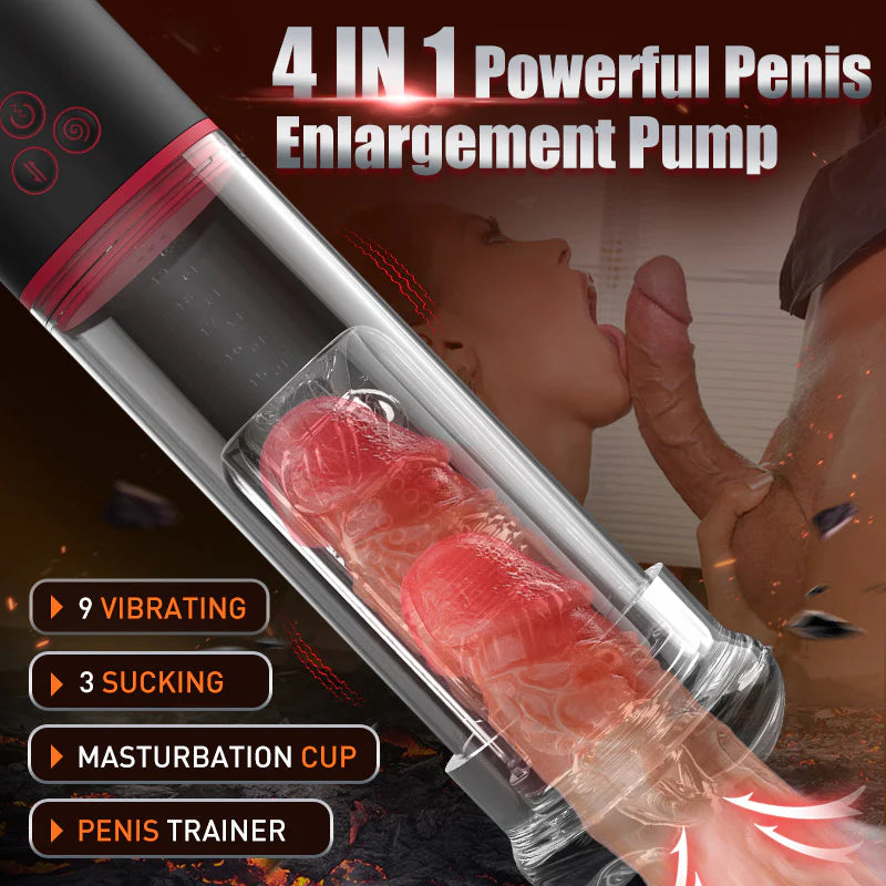 S-HAND 9 Vibrating 9 Sucking Transparent Male Masturbation Cup Penis Enlargement Pump