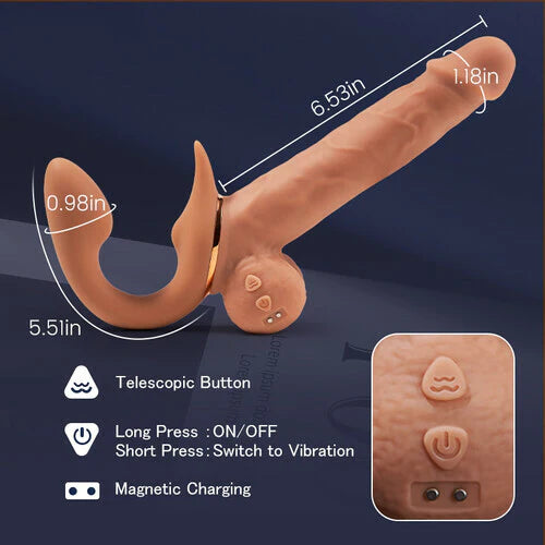 Lustytime 9 Vibrating Telescopic Clitoral Strap On Adjustable Lifelike Dildo Rabbit Ear Double Ended