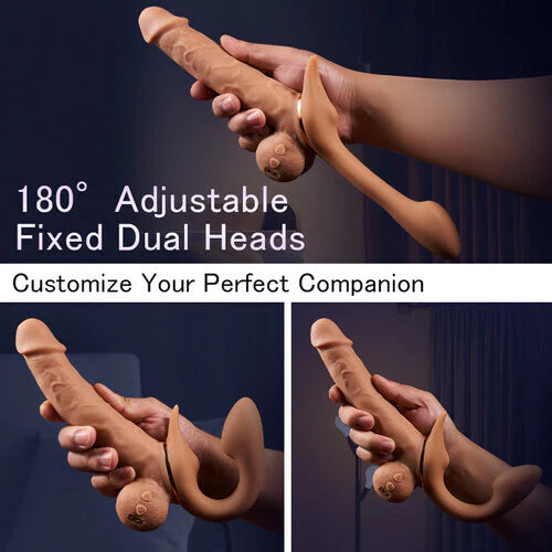 Lustytime 9 Vibrating Telescopic Clitoral Strap On Adjustable Lifelike Dildo Rabbit Ear Double Ended