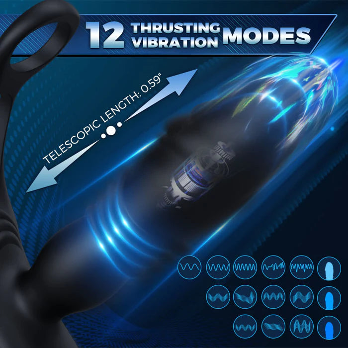 Exquisite 3-Thrusting & 12-Vibrating Cock Rings Prostate Massager