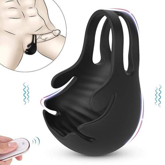 1.29-Inch 9-Speed Vibrating Penis Ring with Testicles Teaser - Lusty Time