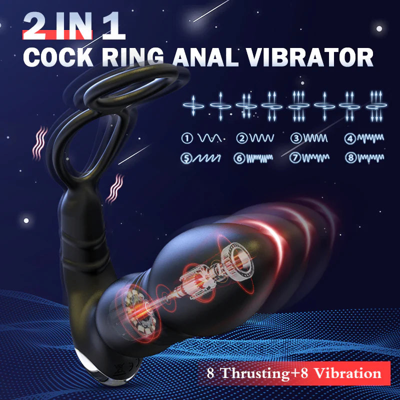 Lustytime 2 In 1 8 Thrusting 8 Vibration Cock Ring Anal Vibrator - Lusty Time