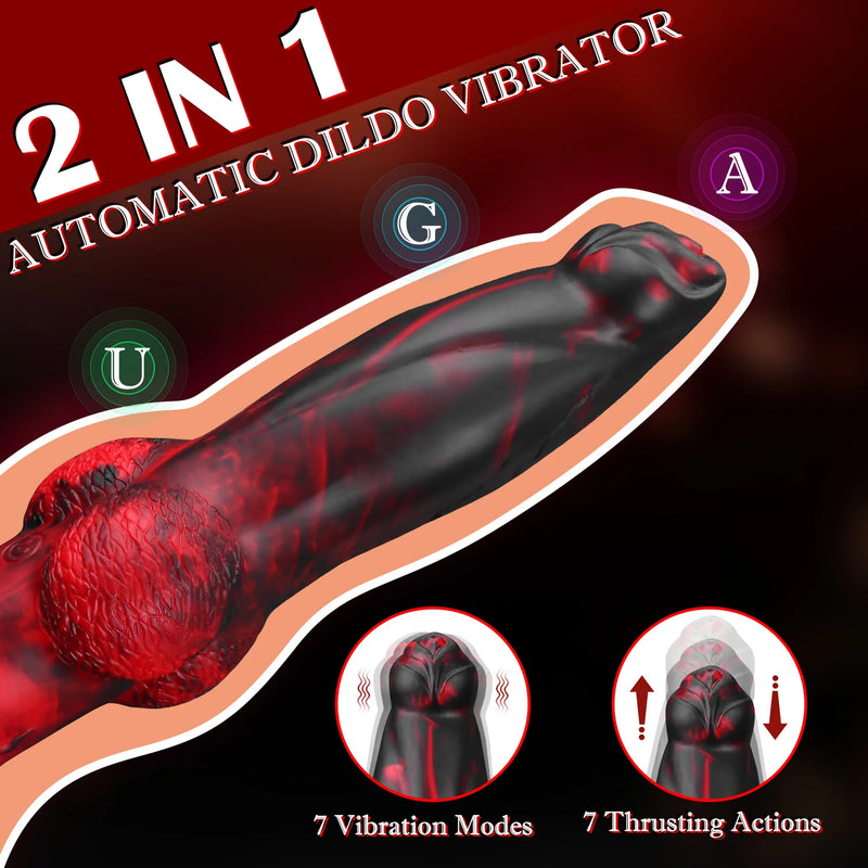 8.8 Inch Thrusting Vibrating Fantasy Knot Dildo -Black