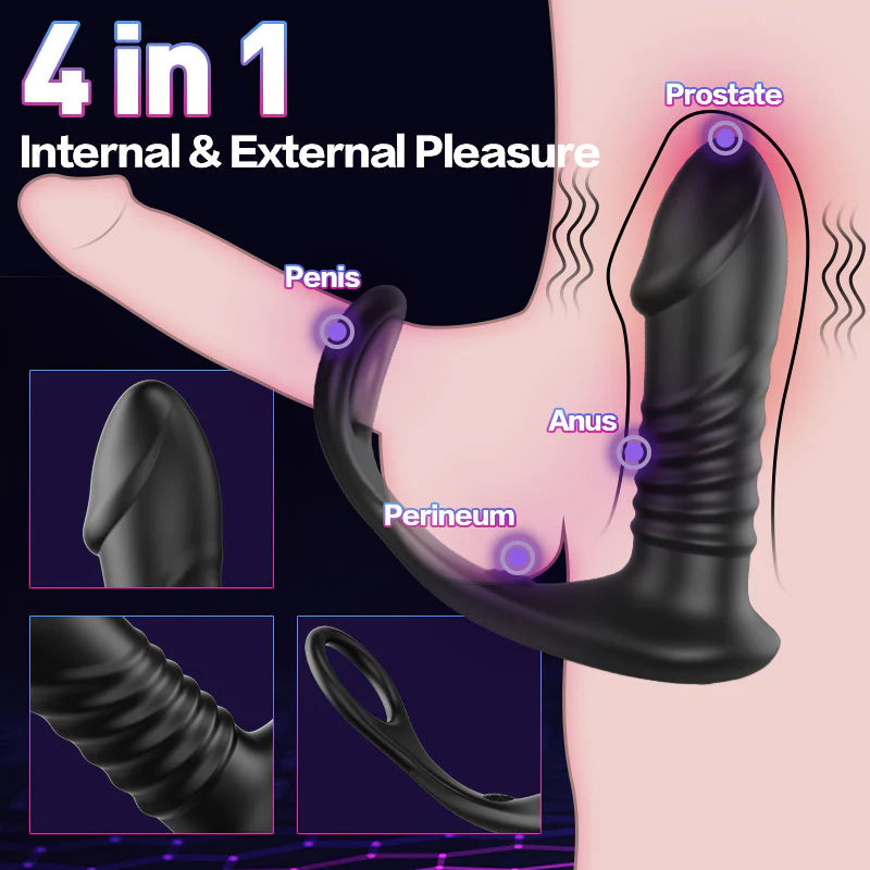 Moore - 10 Thrilling Vibration 3 Thrusting Silicone Remote Control Cock Ring Anal Vibrator - Lusty Time