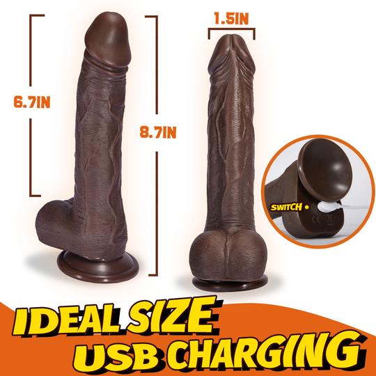 8.7-Inch Remote Control 3-Speed 9-Frequency 3 functions Dildo in Dark Brown - Lusty Time