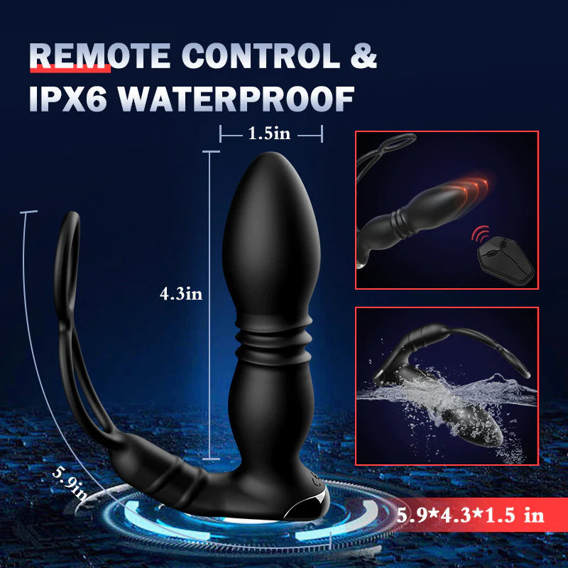 Lustytime 2 In 1 8 Thrusting 8 Vibration Cock Ring Anal Vibrator - Lusty Time