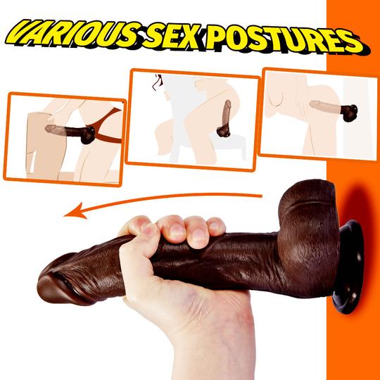 8.7-Inch Remote Control 3-Speed 9-Frequency 3 functions Dildo in Dark Brown - Lusty Time