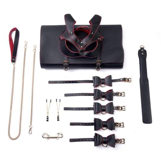 Catwoman Mask Bow-knot SM 6-Piece Bed Restraints Suit Set - Lusty Time