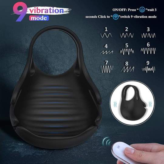 1.29-Inch 9-Speed Vibrating Penis Ring with Testicles Teaser - Lusty Time